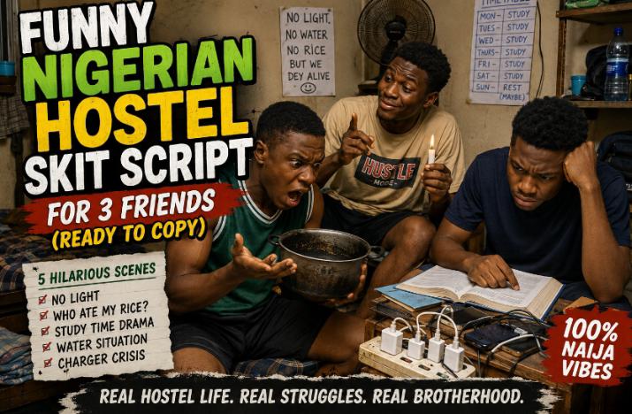 Funny Nigerian Hostel Skit Script for 3 Friends (Ready to Copy)