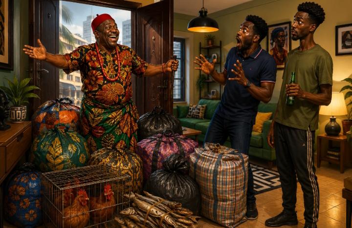Uncle Ezinwa has come from the village to visit his city nephew Chidi in Lagos