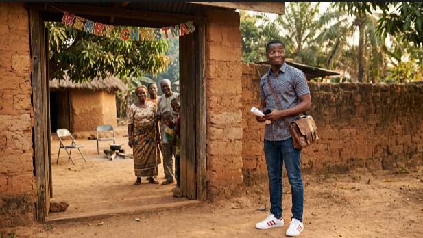 city boy arrives village compound for Christmas Nigerian skit